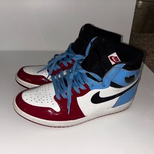 Nike Air Jordan 1 Mid Sneakers - White, Red & Light Blue